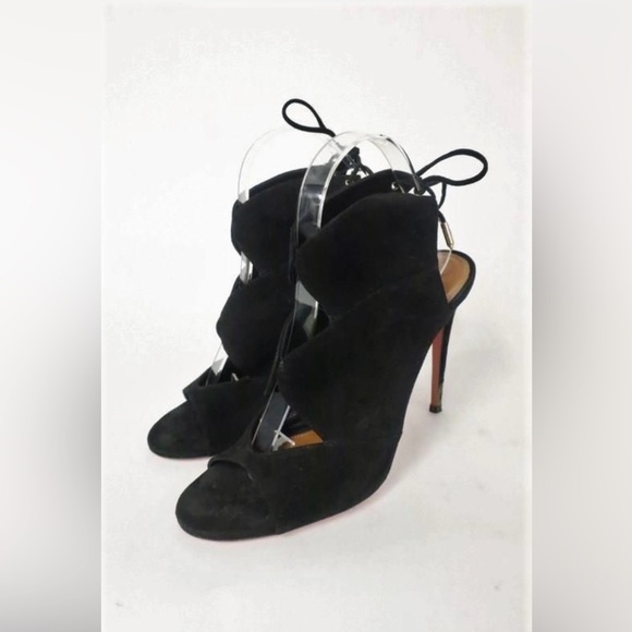 Aquazzura Booties Pasadena Black Cutout Suede Size 39 Open Toe Tie Back Heel - Picture 4 of 8
